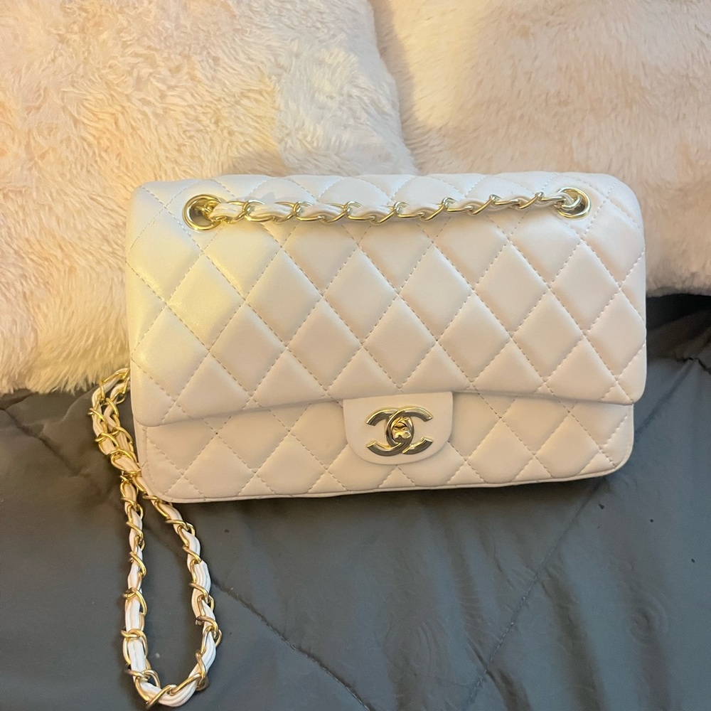 Chanel Classic White Quilted Shoulder Bag